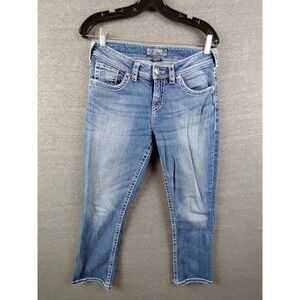 Silver Jeans Womens Jeans 29 Blue‎ Denim Natsuki Capri Embroidered Thick Stitch